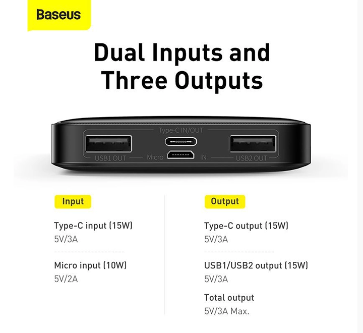 Baseus 10000mAh 15W Bipow Digital Display Power Bank - Fast & Portable Charging - Image 3